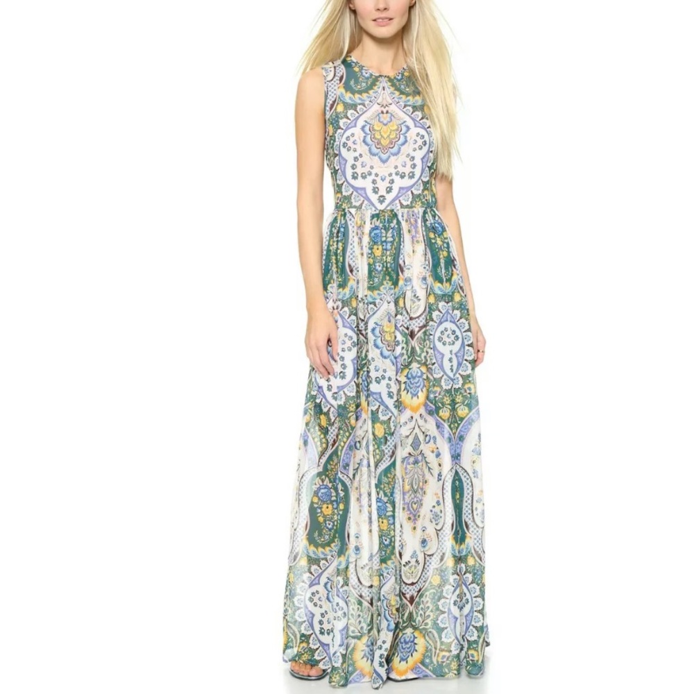 MSGM Long Silk Paisley Dress in Kelly Green